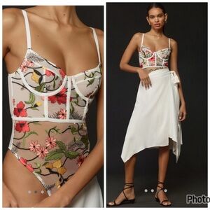 Anthropologie Floral Mesh Bodysuit Size XL